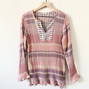 Soft Surroundings Cotton Gauze Multicolor Plaid Tunic Size S